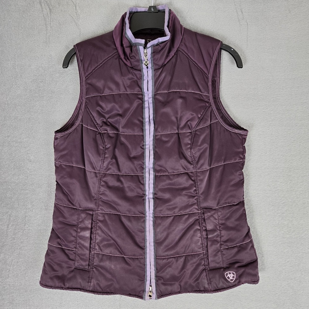 Ariat Vest Womens Medium Purple Quilted Puffer Full Zip‎ Lined Equestrian Riding